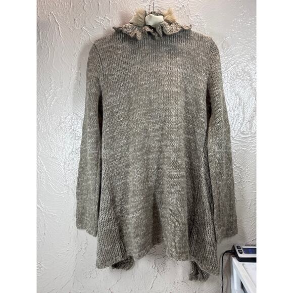 Roz & Ali Womens Open Front Wool Blend Cardigan Ruffle Faux Fur Size Large NWT - Picture 2 of 4